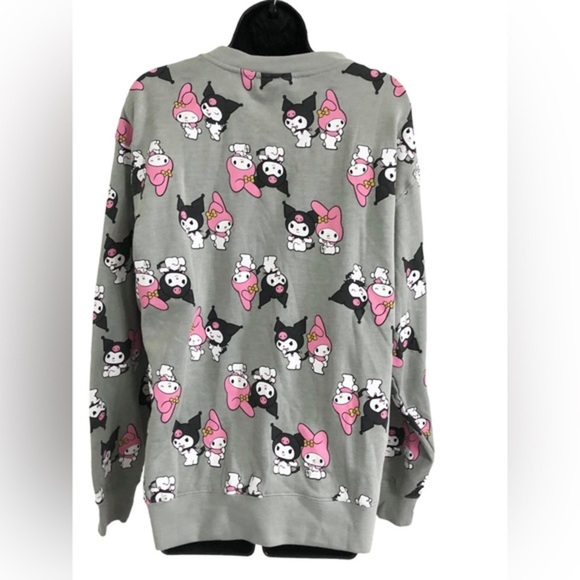 Hello Kitty Kuromi & My Melody gray graphic print sweatshirt size medium new - Picture 8 of 11